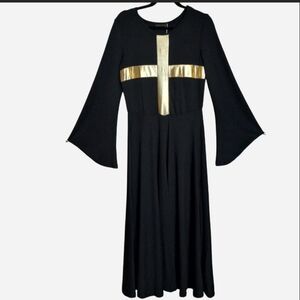 Goth Priestess Metallic Cross Bell Sleeves Maxi Dress